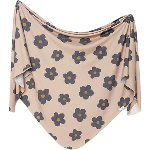 Large Premium Knit Baby Swaddle Receiving Blanket "Gemma in Tan" by Copper Pearl
