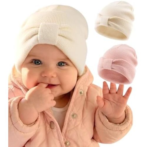 FURTALK Baby Beanie Winter Hat Knitted Warm Hat with Cute Bow Infant Toddler Cuffed Beanies