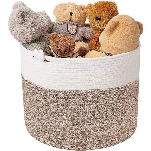 Goodpick Woven Storage Basket, Small Laundry Basket for Clothes 15 x 14.2 Inches, Toy Storage Basket, Rope Basket for Blanket, Wicker Basket for Storage, Brown - 15 × 14.2 Inch