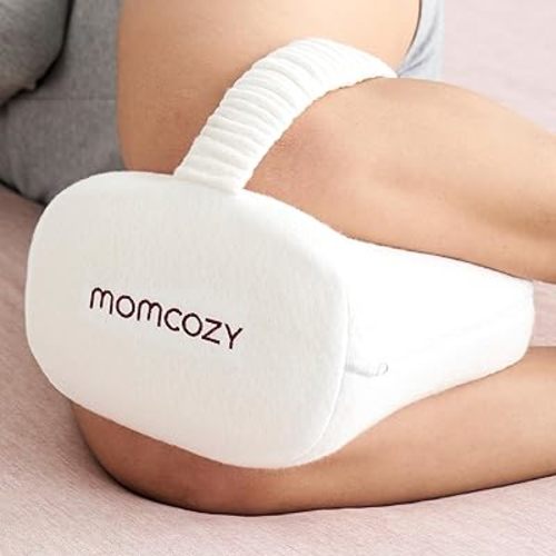 Momcozy Knee Pillow for Side Sleepers, Soft Memory Foam Support Spine Alignment Pregnancy Leg Pillow for HIPS, Back, Sciatica Pain, Fixed Strap for Moving, Wider Contact Even Pressure