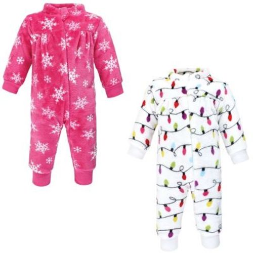 Hudson Baby Infant Girl Plush Jumpsuits, Pink Christmas Lights, 0-3 Months