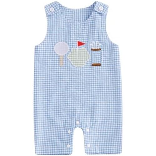 Baby Boy Golf Outfit Crew Neck Sleeveless Embroidery Golf Cart Romper Jumpsuit Casual Summer Toddler Boy Shortalls