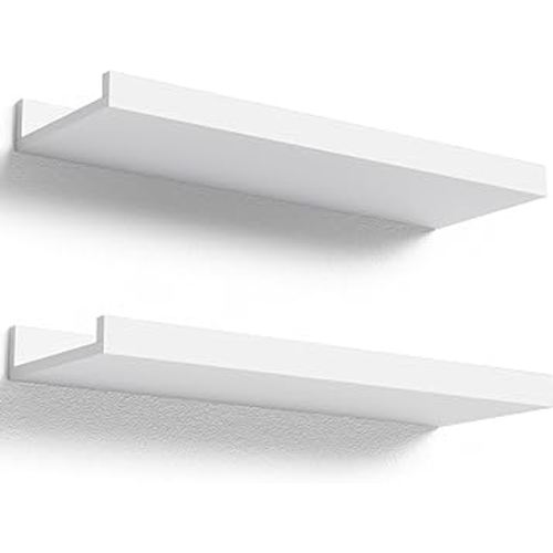 Floating Shelves Wall Mounted Set of 2, Modern White Shelves for Bedroom, Nursery Shelves with Lip, Display Picture Ledge Shelf for Wall Decor Living Room Bathroom Kitchen - White