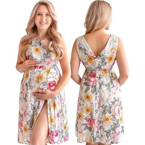 ECO BABY Made With Love 3 in 1 Labor and Delivery Gown for Hospital/Nursing Nightgown/Maternity Dress for Breastfeeding