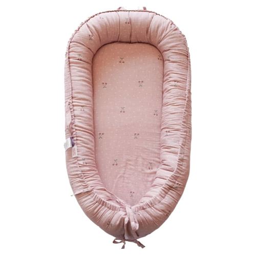 Infant Lounger, Baby Nest Cover for Baby Girls & Boys, Newborn Essentials for Baby 0-12 Months, 100% Cotton Breathable, Portable Travel Bed (Cherry_Muslin)