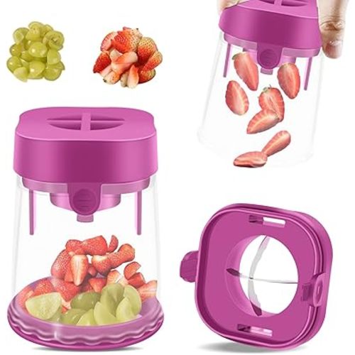 Fruit Slicer Cup: Strawberry Slicer - Tomato Grape Cutter Cup - Egg Slicers - Quarter Extrusion Fruit Divider - Strawberry Cutter Kitchen Gadgets Speed Cutters for Banana Grape Egg(Purple)