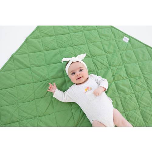 Waterproof Linen Organic Cotton Play Mat: Jade Green Tummy Time Nursery Rug