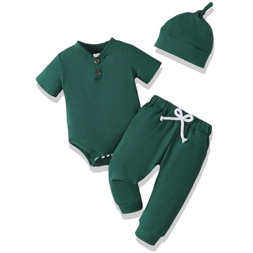 NZRVAWS Newborn Baby Boy Clothes Ribbed Knitted Romper Pants Color Block Infant Outfits Hat Clothing Set 0 3 6 9 12 Months