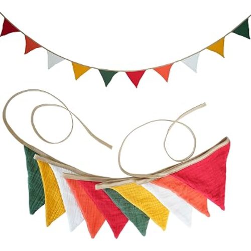 Fabric Bunting Banner, 2 Pack Handmade Neutral String Banner Each 8.5 ft 10 Flags Nursery Wall Hanging Wedding Birthday Home Baby Shower Party Decoration Bunting (Christmas)