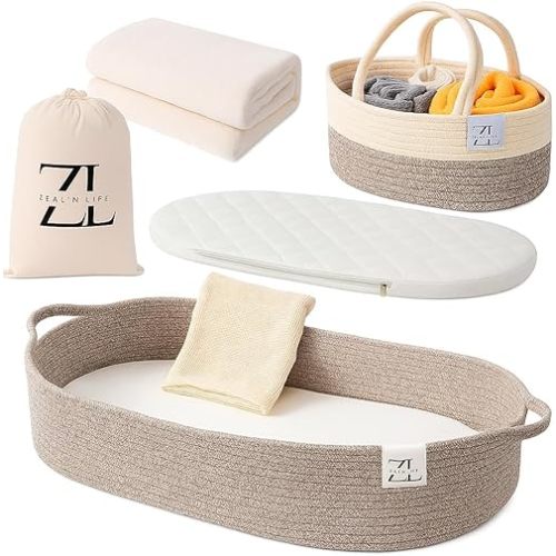 ZEAL'N LIFE Baby Changing Basket for Baby Dresser with Caddy Basket, Baby Blanket & Waterproof Changing Pad, Moses Basket for Babies, Diaper Changing Basket, Mose Basket