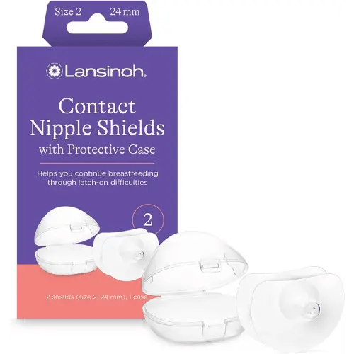 Lansinoh Contact Nipple Shields for Breastfeeding, 2 Nipple Shields (24mm) and Case