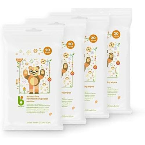 Babyganics Alcohol-Free Hand Sanitizing Wipes, Mandarin, Kills 99.9% of Common Bacteria, Moisturizing, 80 ct (20 count, 4 pack), Packaging May Vary