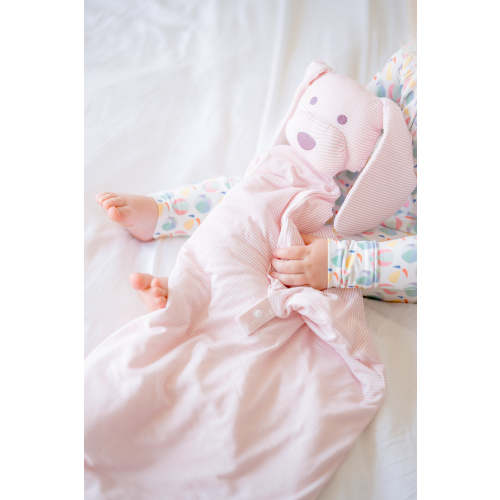 Pink Mini-Stripe Dog Lovey + Paci clip holder