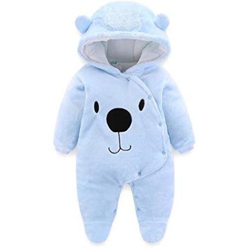 ALLAIBB Newborn Baby Warm Footie Romper Fleece Thick Jumpsuit Winter Outerwear Bear