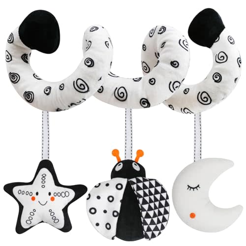 GKDOMS Baby Spiral Hanging Stroller and Car Seat Toys Black and White High Contrast Sensory Toy Newborn Plush Activity Toys Party Favors Quality Baby Gifts for Baby Shower -Bug