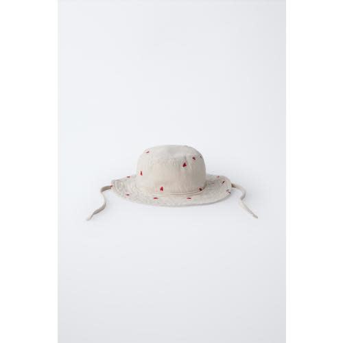 HEART PRINT TWILL BUCKET HAT - Ecru | ZARA