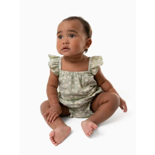Modern Moments By Gerber Baby Girl Cotton Romper with Ruffle Straps, Sizes 0/3 Months - 24 Months