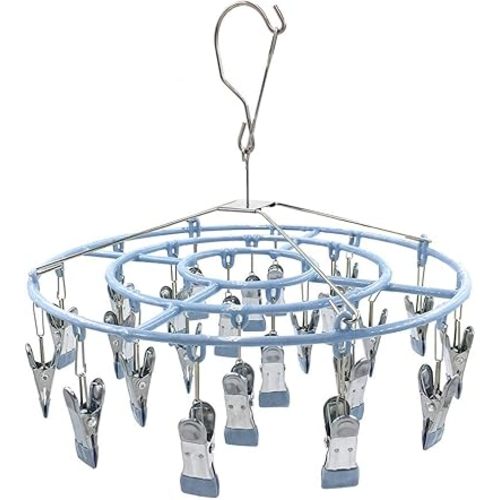 Stainless Steel Clothe Drying Rack Laundry Drip Hanger 24 Clip Metal Clothespins Round Underwear Lingerie Sock Hat Boot Large Heavy Duty Portable Indoor Outdoor Baby Wet and Dry Dryer (24 Round)