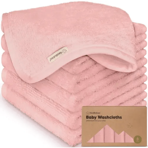 6-Pack Baby Washcloths - Soft Absorbent Viscose from Bamboo Wash Cloths for Babies, Kids, Toddlers, Infant, Newborn Bath Towels, Gentle on Sensitive Skin, 10x10 Reusable Face Towels (Rosy)