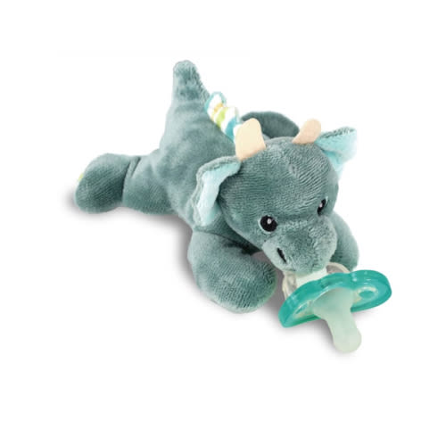 RaZbaby JollyPop Pacifier, Holder w/Detachable Baby Pacifier, Stuffed Animal RaZbuddy, All Ages 0M+, 100% Medical Grade USA Made Silicone, Machine Washable, Textured & Easy to Hold – Dragon