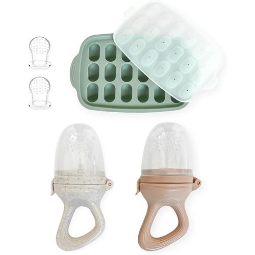 Hippypotamus Baby Food Feeder & Freezer Tray - Silicone Fruit Feeder - Pacifier Teething Toys - 2 Extra Pouches - Set of 2