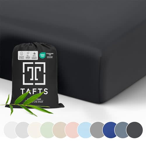 Tafts Crib Sheets, 100% Viscose derived from Bamboo Fitted, Girls, Boys & Unisex, 8 Inch Deep Pocket, Standard Crib & Toddler Mattress, Cooling, Soft, 360 Elastic, Lifetime Quality, (28 x 52 Black)
