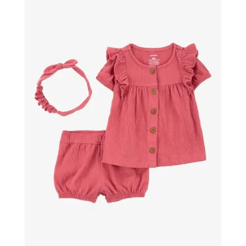 Baby 3-Piece Gauze Button-Front Top & Short Set - Carter's | Carter's