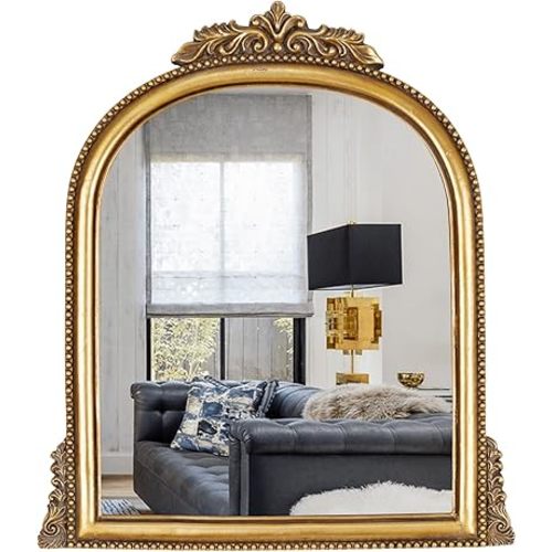 OIGUMR Gold Ornate Baroque Mirror Hanging Mirror Arched Makeup Mirror Antique Mirror;Resin Frame Size:15.2X11.6 inch
