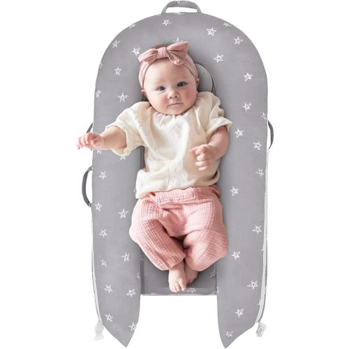 Newborn Baby Lounger Cover with 'Hello World' Sign, Compatible with Dock A Tot Deluxe+ Lounger (Silver), Hypoallergenic & Machine Washable - 100% Cotton Cover for Baby Dock Lounger (Cover Only)