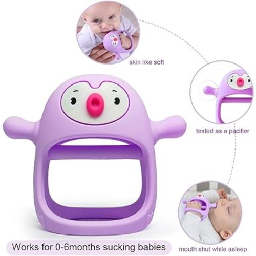 Smily Mia Smily Mia Penguin Teethers, Silicone TeethingToys for Babies 0-6Months, Baby Teethers for 3-6Months, Hand Teether for Infants, Pacifiers for New Born,Light Purple