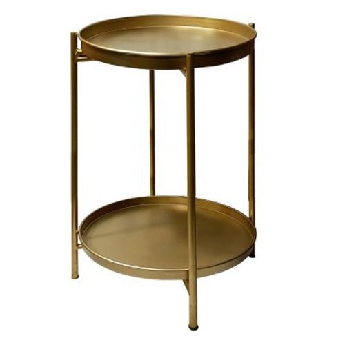 The Urban Port 20" High Round Side End Table with 2 Tier Iron Frame Matte Gold