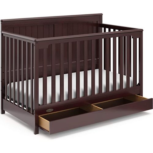 Graco Hadley 5-in-1 Convertible Crib with Drawer (Espresso) – GREENGUARD Gold Certified, Fits Standard Crib Mattress, Converts to Toddler Bed, Daybed and Full Bed, 4 Adjustable Mattress Heights