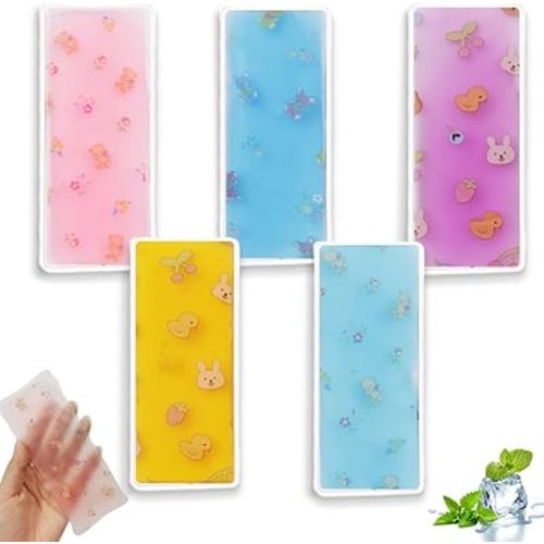 5 Pcs Reusable Lunch Ice Packs - Long Lasting, Lightweight, Soft Gel Packs for Cooler, Lunch Box, Camping, Beach Bags, Picnics, Injuries