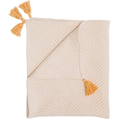 Crane Baby Marigold Chevron Blanket, Soft Cotton Nursery and Stroller Blanket, 100% Cotton, 36" x 36"