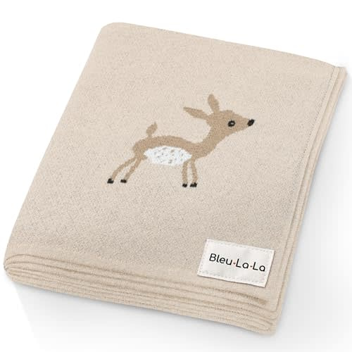 Bleu La La Knit Baby Swaddle Blanket - 100% Cotton Soft Cozy Receiving Swaddling Crib Stroller Blanket Quilt for Shower Gift Registry for Newborns Infants Toddlers Gender Neutral (Deer - Taupe)