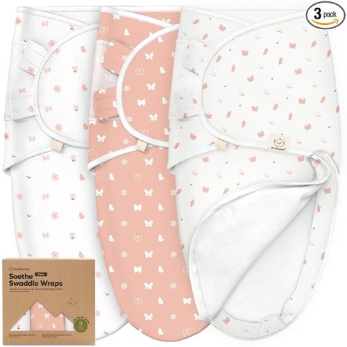 Baby Swaddle Sleep Sacks with Zipper - 3-Pack Swaddles for Newborns 3-6 Months, Infant, Baby Girls, Boys, Soft & Durable Newborn Sleep Sack, Easy Diaper Change Swaddling Blanket (Butterflies, L)