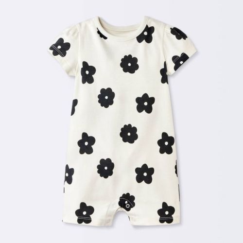 Baby Girls' Floral Short Sleeve Romper - Cloud Island™ White Newborn