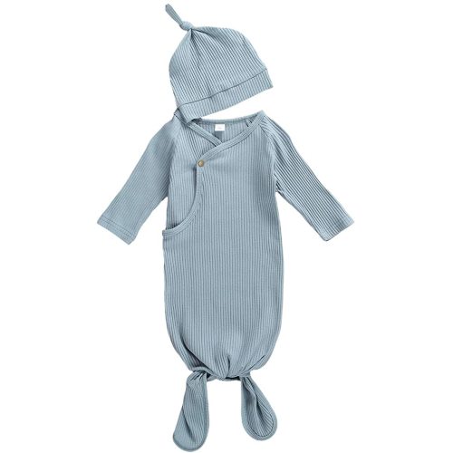 CIYCUIT Knotted Baby Gowns Newborn Coming Home from Hospital Outfit - A Blue - 0-6 Months