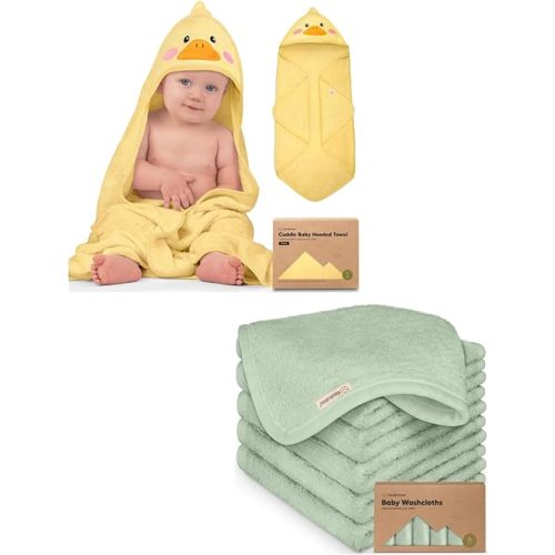 KeaBabies Baby Hooded Towel and Baby Washcloths for Newborn, Kids - Baby Towel, Toddler Towels, Hooded Towels for Baby - Bath Baby Towels, Face Towel, Face Cloths