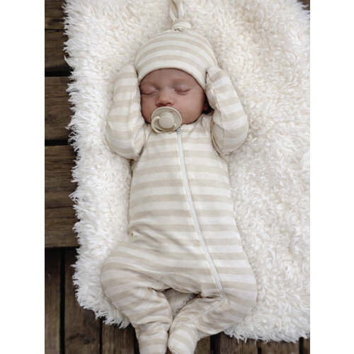 Sage Stripe / Organic 2-Way Zip Footie