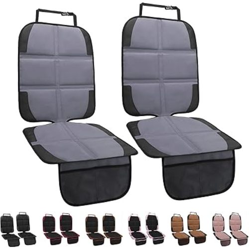 Car Seat Protector for Child Car Seat, 2 Pack Baby Car Seat Covers with Mesh Pockets & Non-Slip Backing 600D Durable Seat Protector Under Baby Car Seat for Car Back Seat (Gray, Standard)