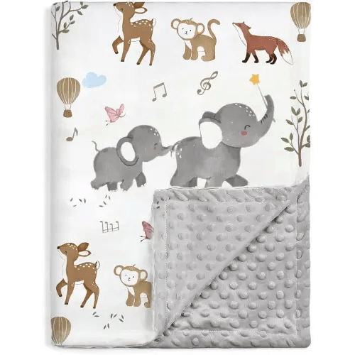 BOPRIO Baby Blankets for Unisex Boys Girls, Super Soft Nursery Minky Blankets with Woodland Animal Design and Dotted Fleece Backing, Printed Bed Throws Newborn Toddler Gift 30 x 40 Inch