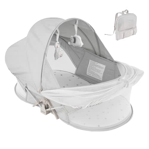 Portable Baby Bassinet Travel Baby Bed included Carry Backpack , Baby Cribs Travel Pod for Outdoors Baby Lounger Infant Travel Bed with Mosquito Net and Sunshade Canopy, Lightweight Washable Foldable