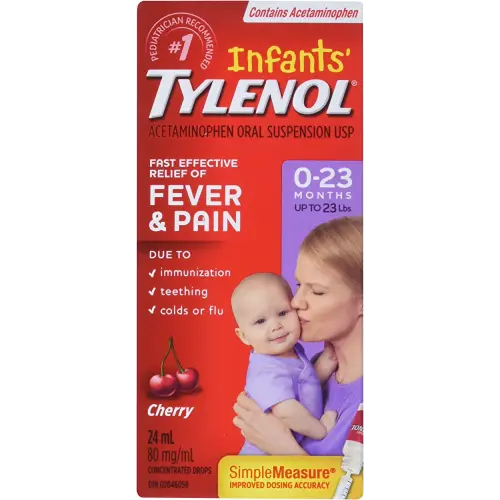 Tylenol Infant Fever, Teething and Pain Reliever for Baby, Cherry Suspension Medicine, 24mL