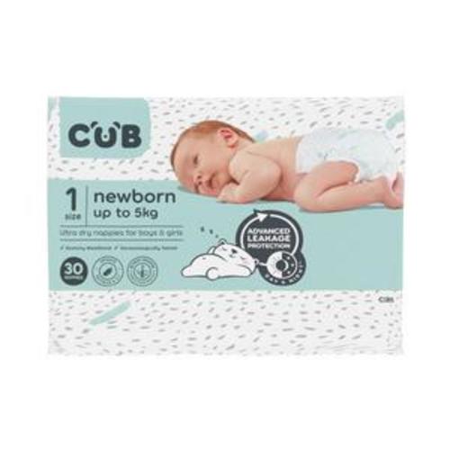 CUB Nappies Unisex Newborn Size 1 | 30 pack