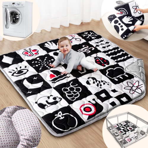 Beavtaens Baby Play Mat for Floor, Fits 50x50 Playpen, Super Soft, Non-Slip, for Ages 0-4 (Contrast)