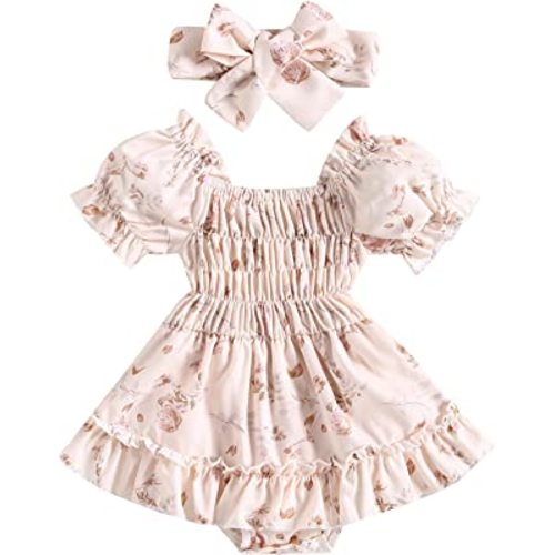 FYBITBO Newborn Baby Girl Summer Romper Dress Daisy Sleeveless Strap Rompers Tulle Bodysuit Onesie with Headband Set