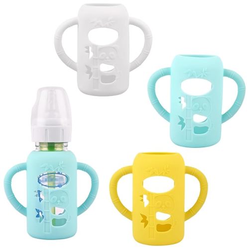 3 Pack Baby Bottle Handles, Silicone Sleeves for Dr Brown's Glass Baby Bottles, Anti Breakage Baby Bottle Holder, Compatible Dr. Brown's Natural Narrow Glass Baby Bottles 4 oz