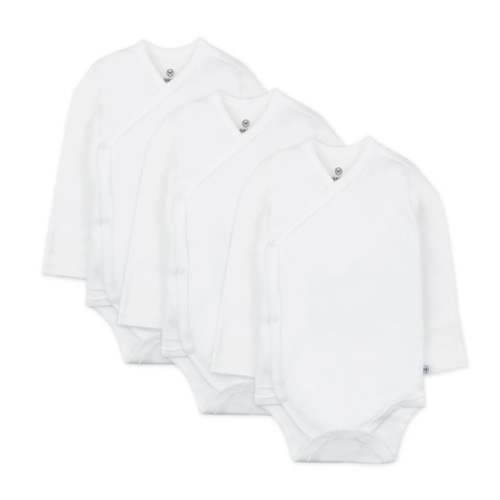 Honest Baby 0-3M | 3-Pack Organic Cotton Long Sleeve Side-Snap Bodysuits | White