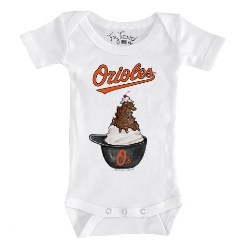 Infant Baltimore Orioles Tiny Turnip White Sundae Helmet Bodysuit